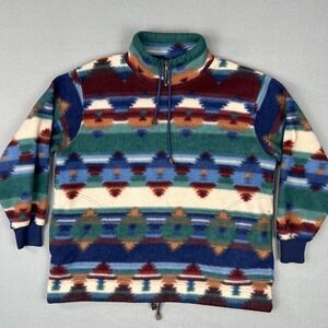 VTG Aztec Pattern Fleece Jacket Womans PS Baggy 1990s Long Sleeve Pullover